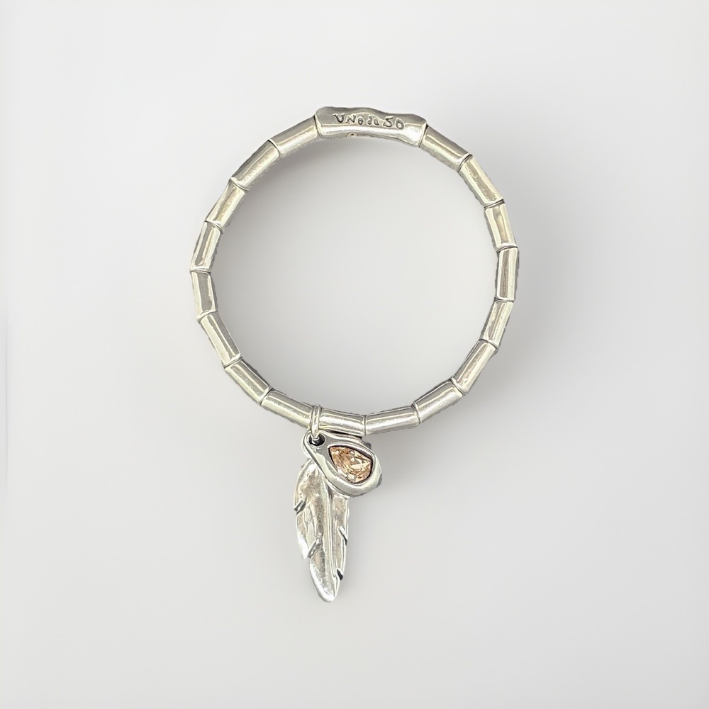 UNO de 50 Plucked Silver Plated Stretch Pink Peach Swarovski Crystal Bracelet